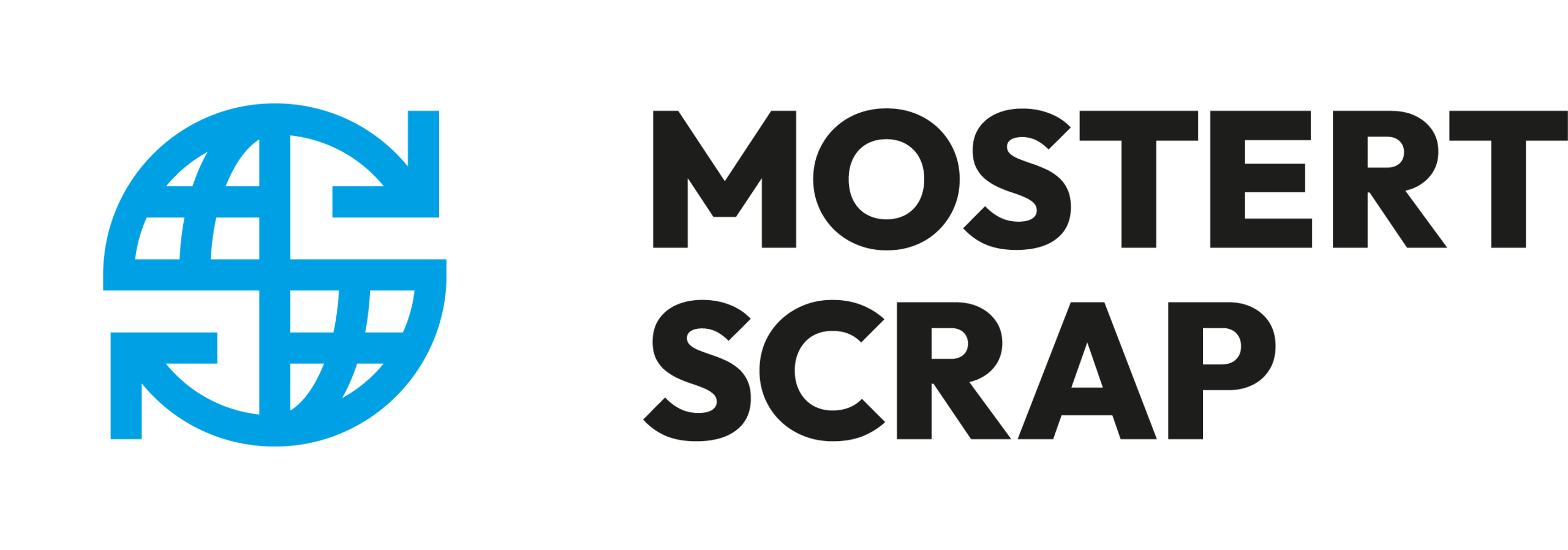 Logo Mostert Scrap beeldmerk blauw op wit en tekst zwart